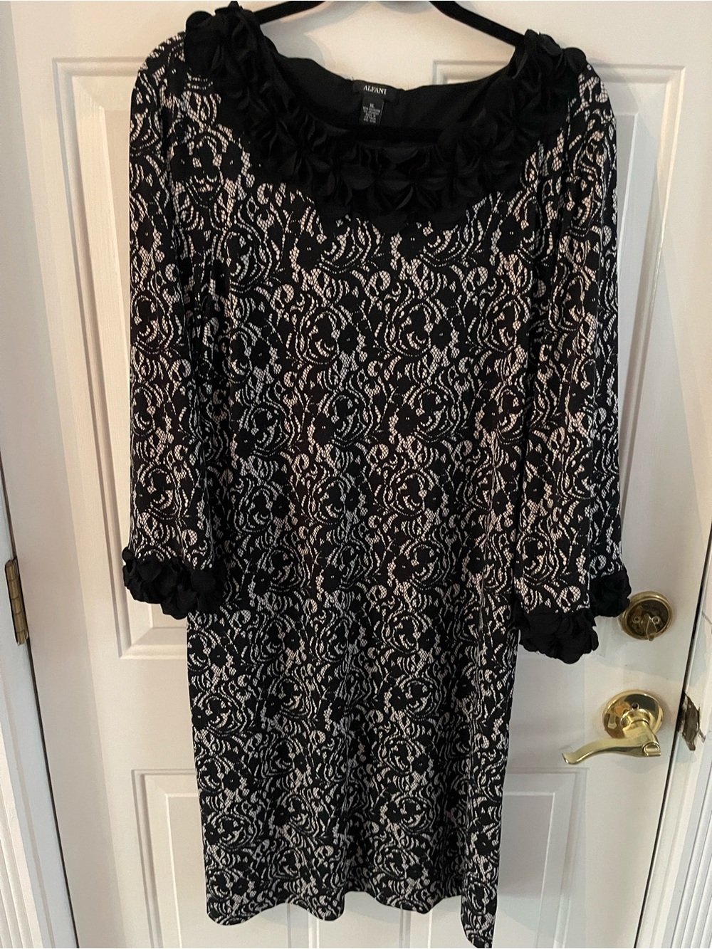 Alfani Black and White Lace-Pattern Long Sleeve Dress